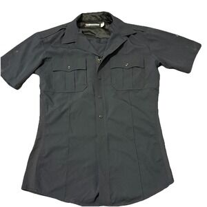 Blauer Police Uniform Short Sleeved Poly Zippered Shirt Size Medium Blue‎